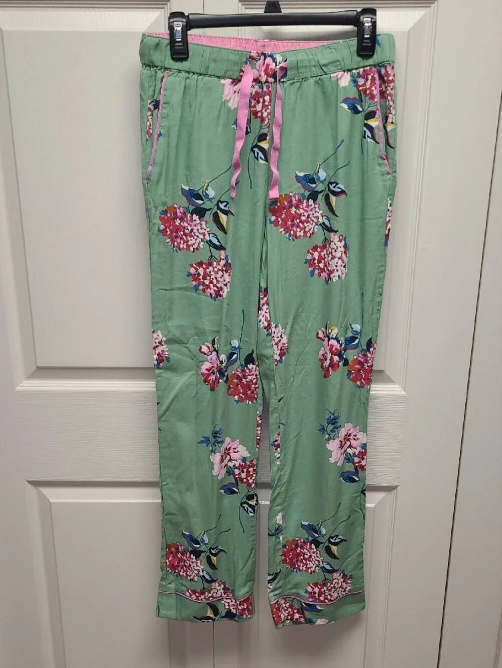 Joules Sleeptight Light Greenflo Cotton Green Mint Floral Pajama Set w/Pink Trim